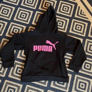 Puma Kids Hoodie in Black with Vibrant Pink Logo